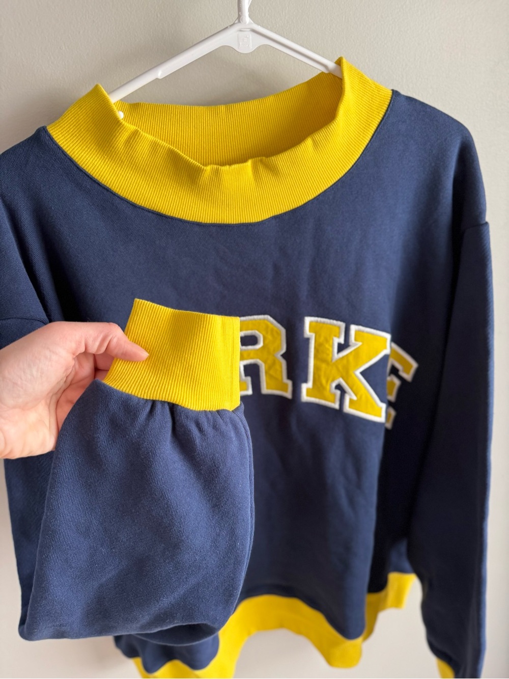 Parke Two Tone Varsity Mockneck Sweatshirt - Navy/Yellow - Size L/XL - Picture 8 of 12